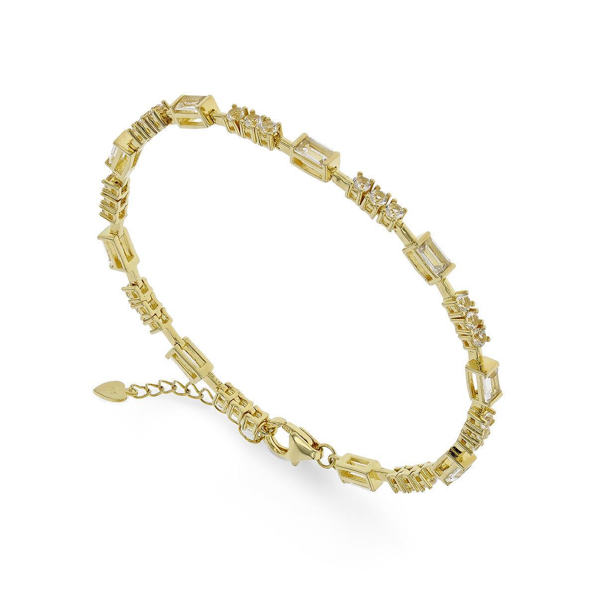 Natural White Topaz Baguette Bracelet 14k Yellow Gold Plated Dainty Bracelet  - FineColorJewels