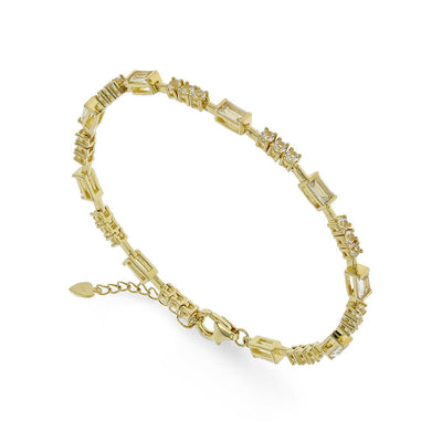 Natural White Topaz Baguette Bracelet 14k Yellow Gold Plated Dainty Bracelet  - FineColorJewels
