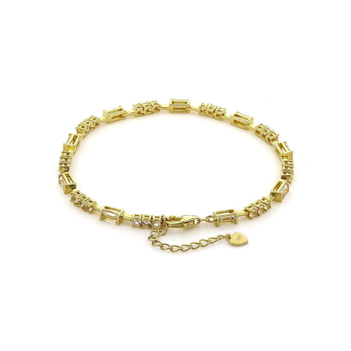 Natural White Topaz Yellow Gold Bracelet - FineColorJewels