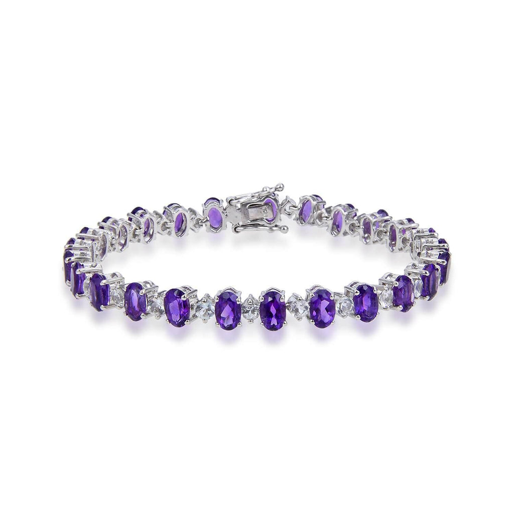  Genuine Amethyst Bracelet with white topazSterling Silver Amethyst Bracelet,  $ 200 - 300, Amethyst, Oval, Purple, 925 Sterling Silver, Tennis