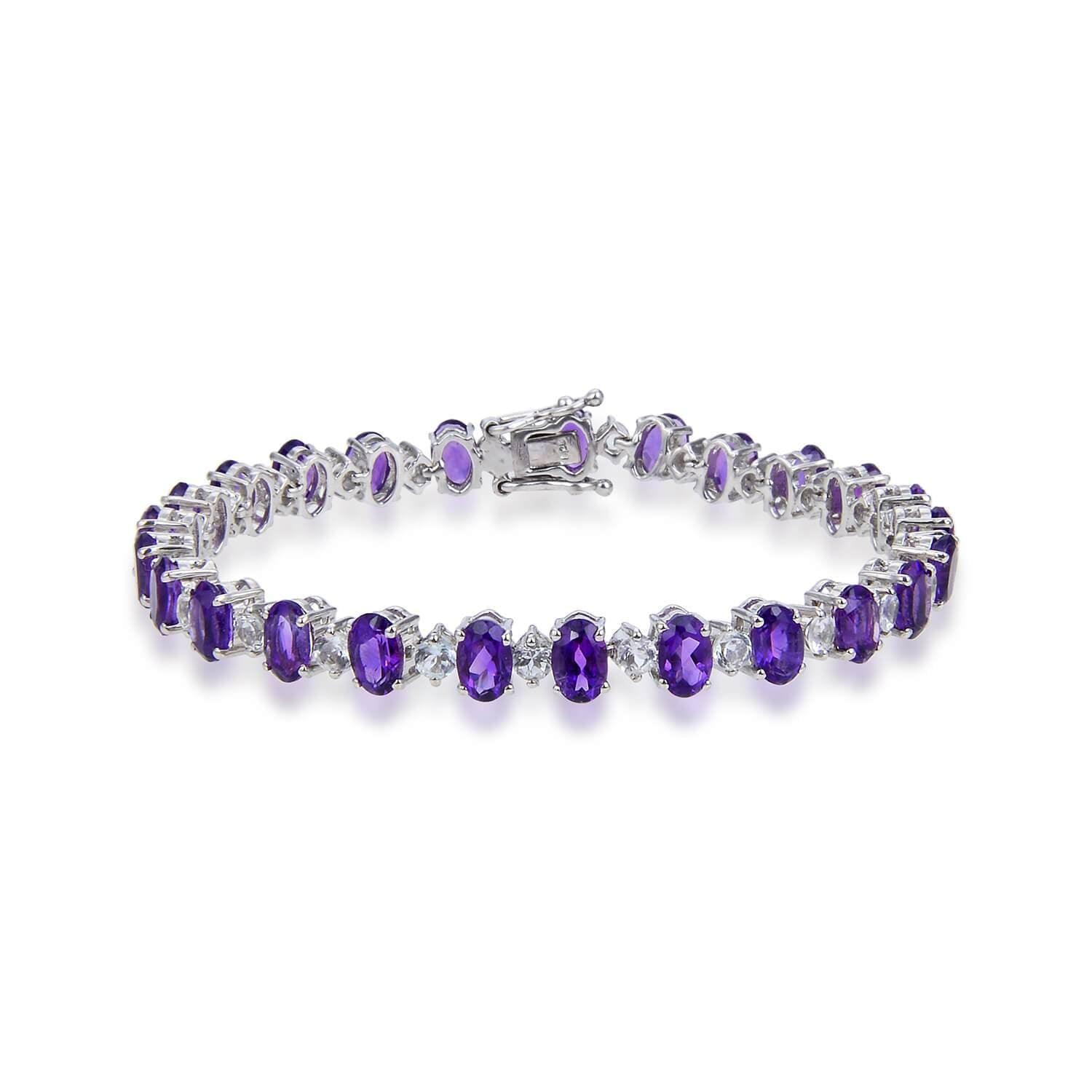  Genuine Amethyst Bracelet with white topazSterling Silver Amethyst Bracelet,  $ 200 - 300, Amethyst, Oval, Purple, 925 Sterling Silver, Tennis