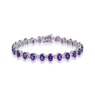  Genuine Amethyst Bracelet with white topazSterling Silver Amethyst Bracelet,  $ 200 - 300, Amethyst, Oval, Purple, 925 Sterling Silver, Tennis