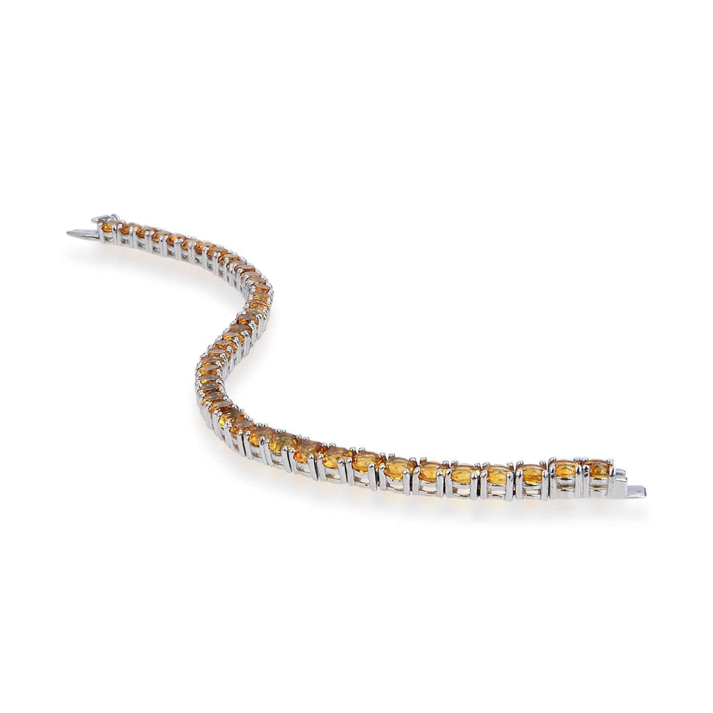 Petite Sterling Silver Citrine Bracelet, $ 200 - 300, Citrine, Round, Yellow, 925 Sterling Silver, Tennis