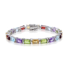 Load image into Gallery viewer, Multi Color Sterling Silver Bracelet, $ 150 - 200, $ 200 - 300, Octagon, Blue, Purple, Green, Yellow, 925 Sterling Silver, Tennis 