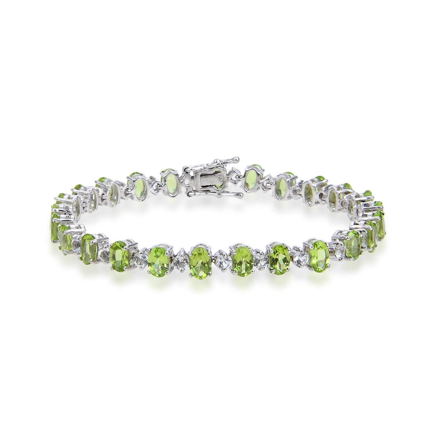 Sterling Silver Peridot Bracelet, $ 200 - 300, Peridot, Pear, Green, 925 Sterling Silver, Tennis