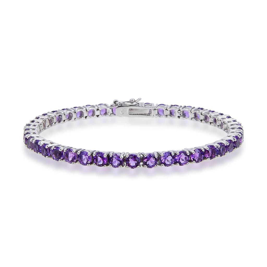Petite Sterling Silver Amethyst Bracelet, $ 200 - 300, Amethyst, Round, Purple, 925 Sterling Silver, Tennis 