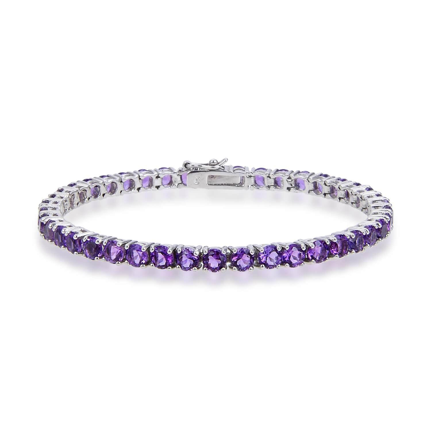 Petite Sterling Silver Amethyst Bracelet, $ 200 - 300, Amethyst, Round, Purple, 925 Sterling Silver, Tennis 