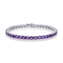Load image into Gallery viewer, Petite Sterling Silver Amethyst Bracelet, $ 200 - 300, Amethyst, Round, Purple, 925 Sterling Silver, Tennis 