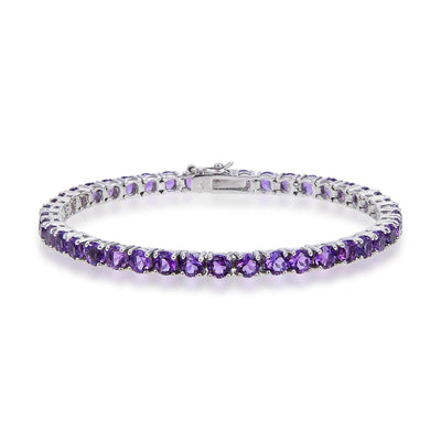 Petite Sterling Silver Amethyst Bracelet, $ 200 - 300, Amethyst, Round, Purple, 925 Sterling Silver, Tennis 