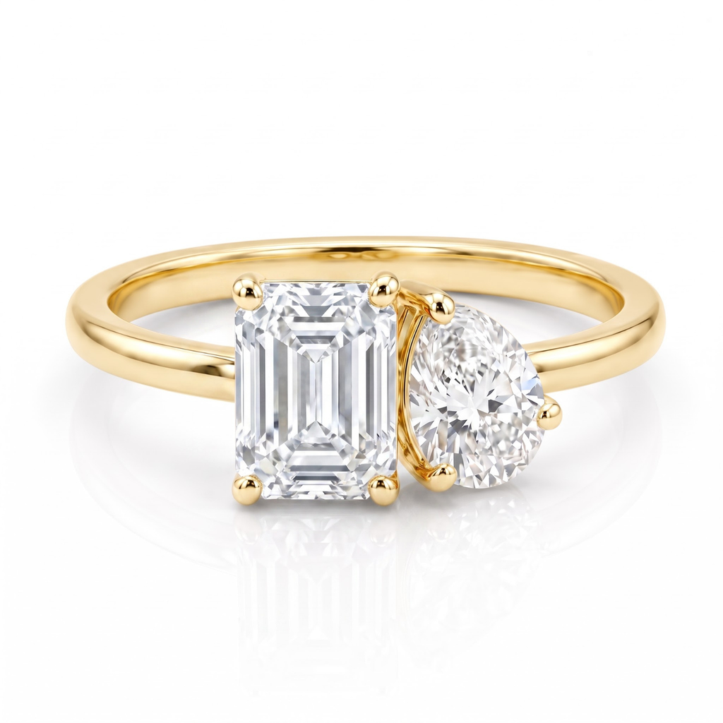 2.74 Cttw Pear Emerald, Ruby, Sapphire and Lab Diamond 14K Yellow Gold Toi et Moi Ring