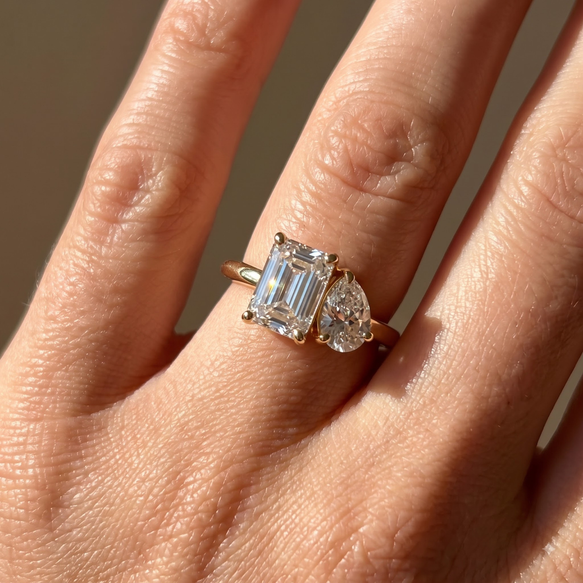 2.74 Cttw Pear Emerald, Ruby, Sapphire and Lab Diamond 14K Yellow Gold Toi et Moi Ring