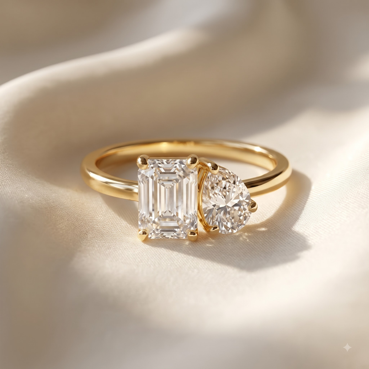 2.74 Cttw Pear Emerald, Ruby, Sapphire and Lab Diamond 14K Yellow Gold Toi et Moi Ring