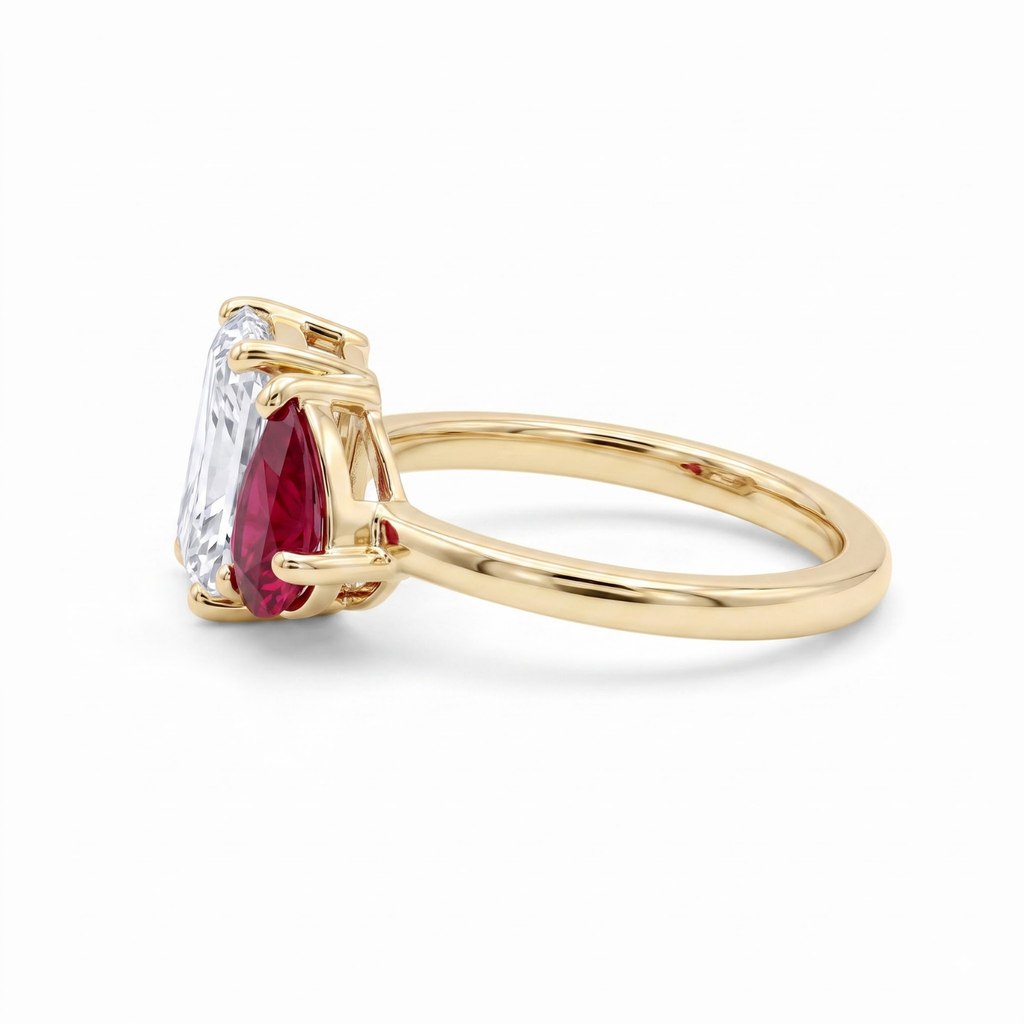 2.74 Cttw Pear Emerald, Ruby, Sapphire and Lab Diamond 14K Yellow Gold Toi et Moi Ring