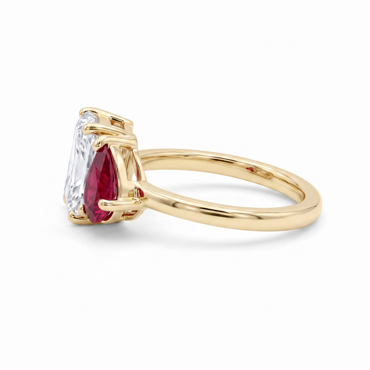 2.74 Cttw Pear Emerald, Ruby, Sapphire and Lab Diamond 14K Yellow Gold Toi et Moi Ring