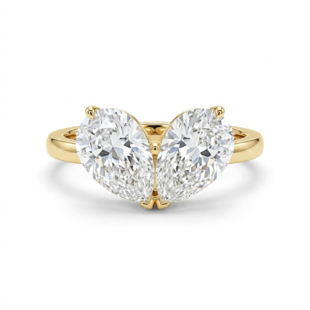 3.26 Cttw Pear Emerald, Ruby, Sapphire and Lab Diamond 14K Yellow Gold Toi et Moi Heart Ring