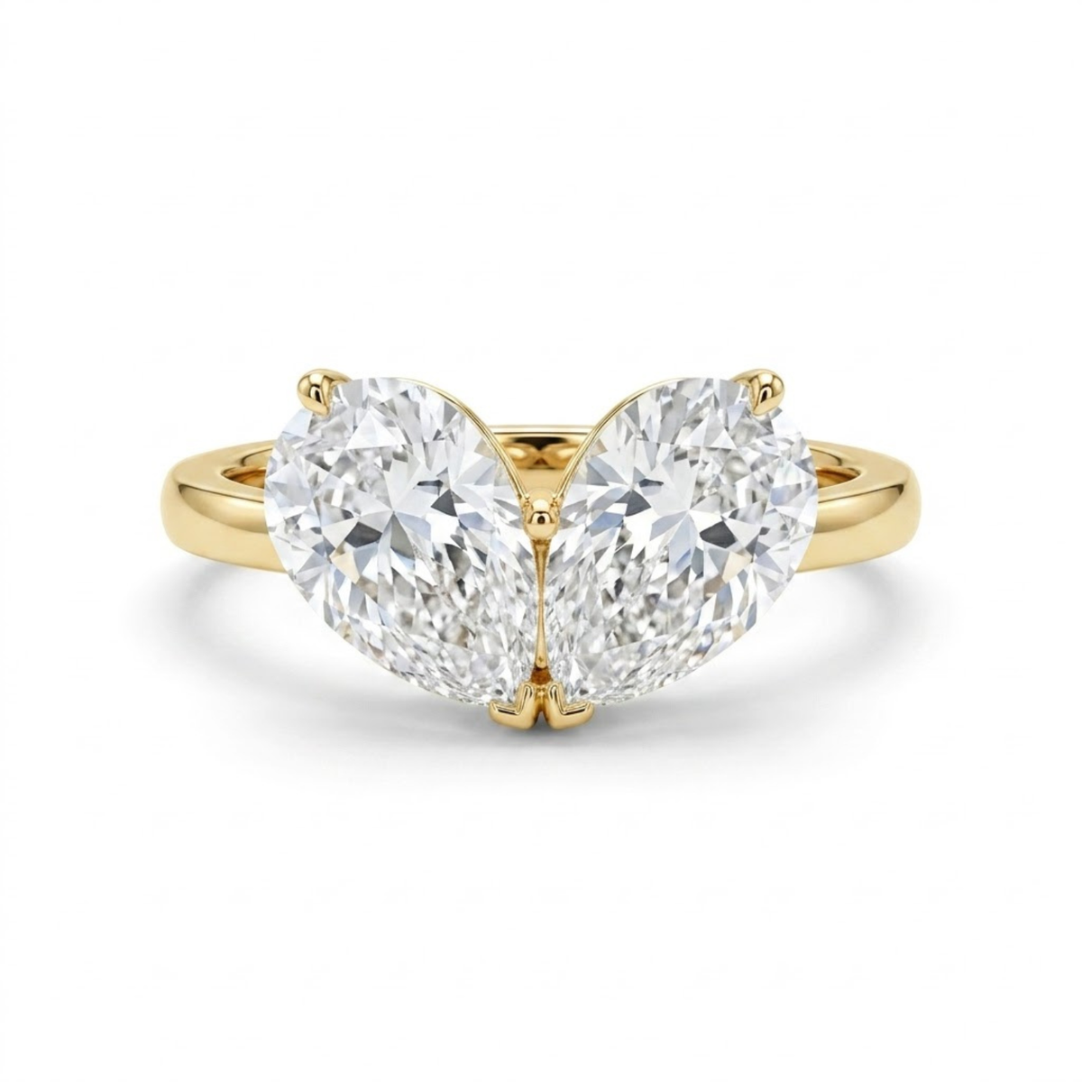 3.26 Cttw Pear Emerald, Ruby, Sapphire and Lab Diamond 14K Yellow Gold Toi et Moi Heart Ring