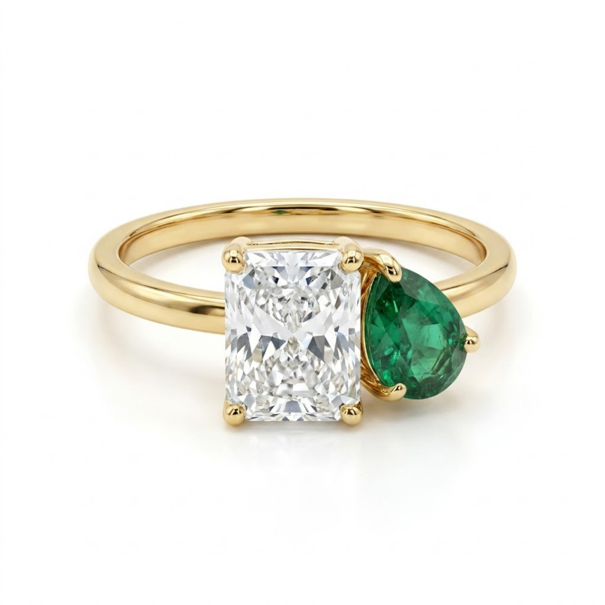 2.74 Cttw Pear Emerald, Ruby, Sapphire and Lab Diamond 14K Yellow Gold Toi et Moi Ring