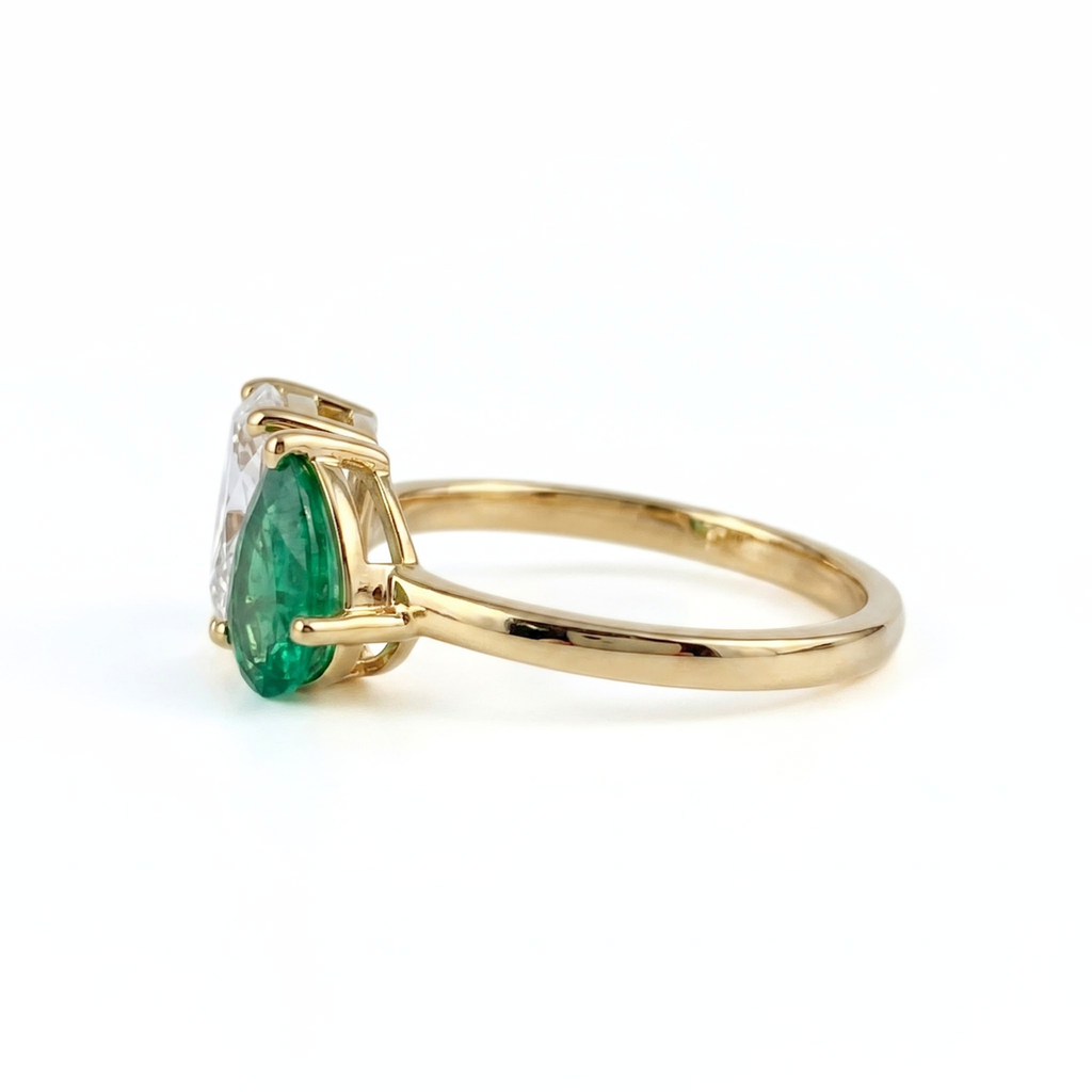2.74 Cttw Pear Emerald, Ruby, Sapphire and Lab Diamond 14K Yellow Gold Toi et Moi Ring