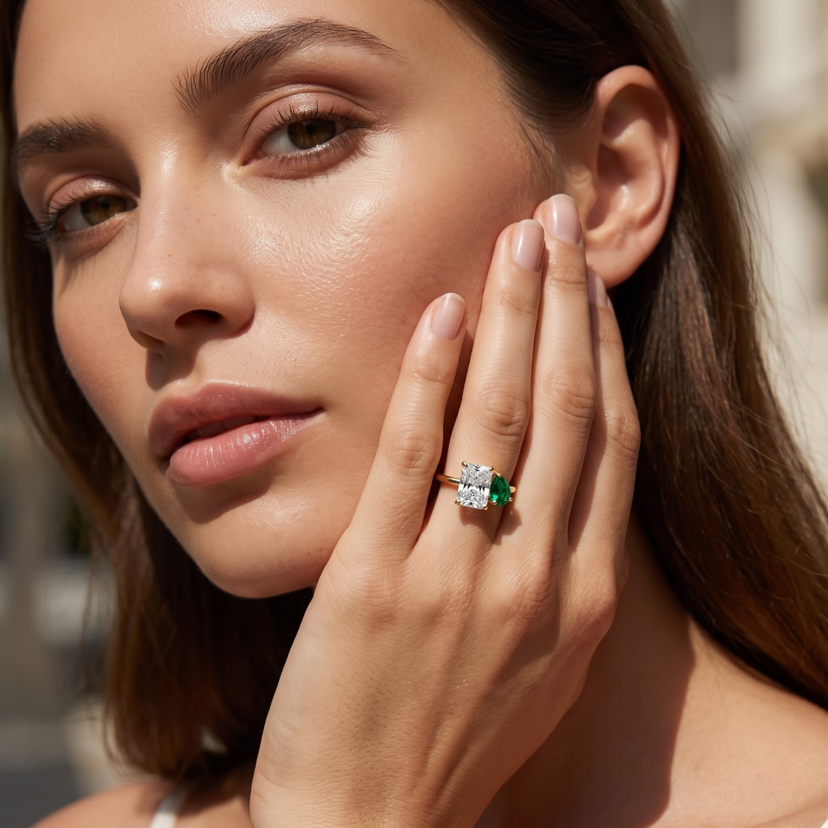 2.74 Cttw Pear Emerald, Ruby, Sapphire and Lab Diamond 14K Yellow Gold Toi et Moi Ring