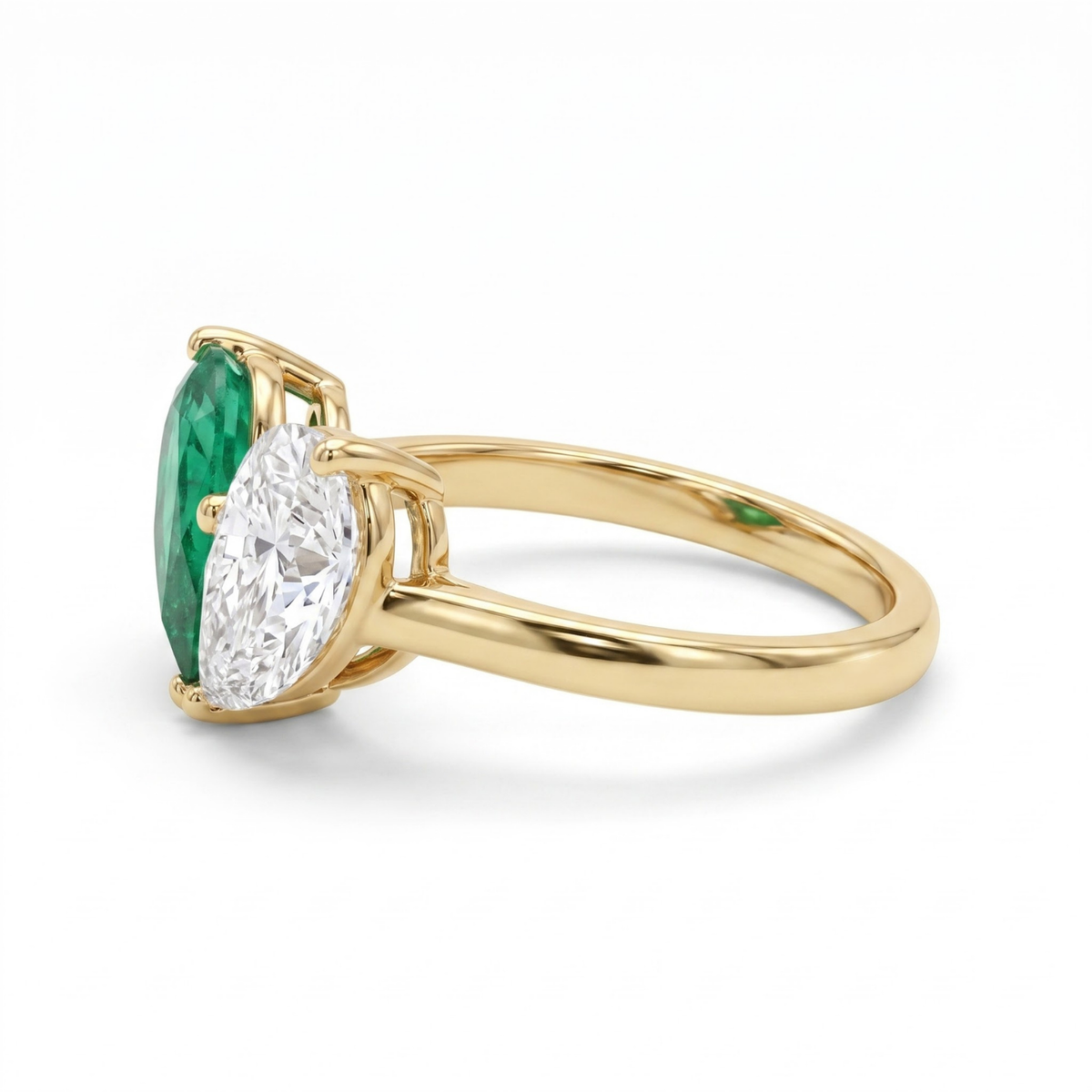 3.26 Cttw Pear Emerald, Ruby, Sapphire and Lab Diamond 14K Yellow Gold Toi et Moi Heart Ring