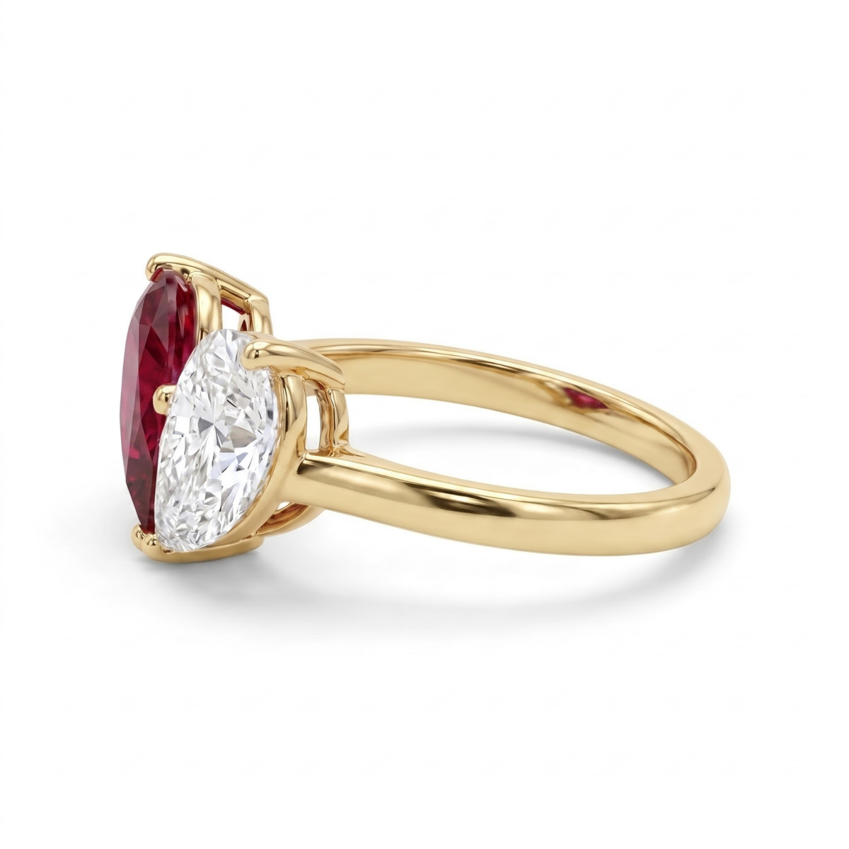 3.26 Cttw Pear Emerald, Ruby, Sapphire and Lab Diamond 14K Yellow Gold Toi et Moi Heart Ring