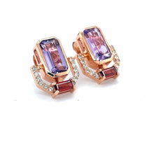 Load image into Gallery viewer, Emerald Cut Purple Amethyst Silver Stud Earrings