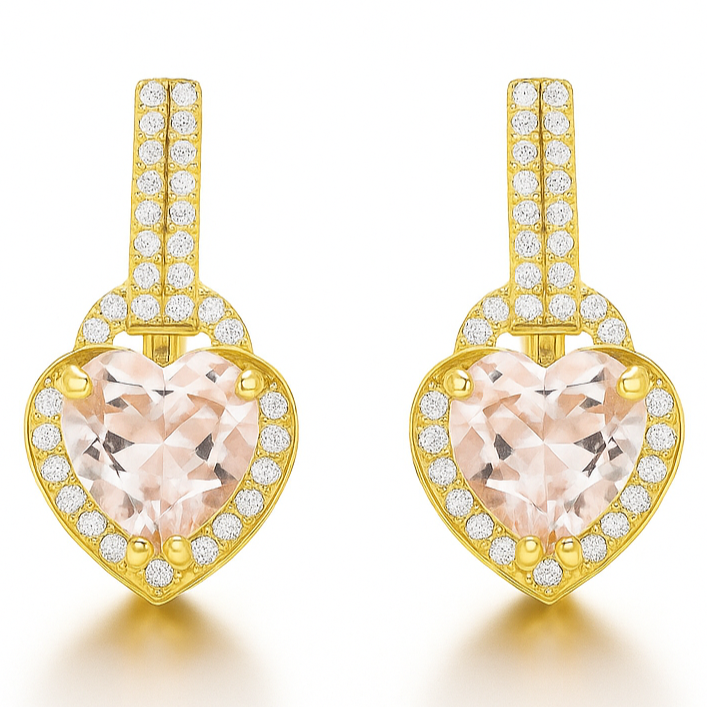 Pink Natural Rose Quartz Sterling Silver Heart Earrings