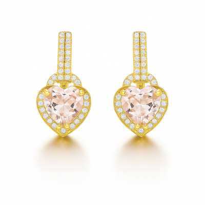 Pink Natural Rose Quartz Sterling Silver Heart Earrings