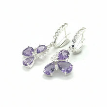 Load image into Gallery viewer, Natural Amethyst Three Stone Silver Dangle Earrings