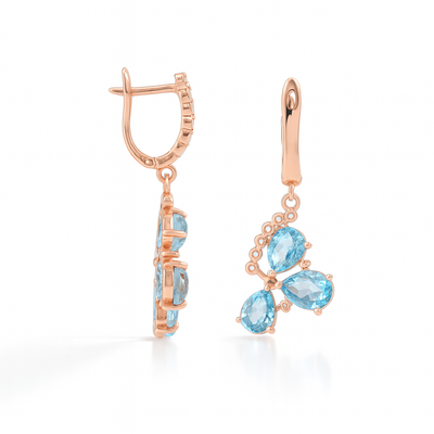 Natural Sky Blue Topaz Flower Drop Earrings