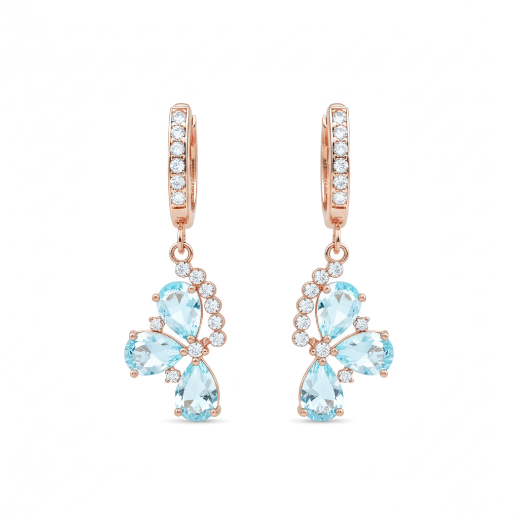Natural Sky Blue Topaz Flower Drop Earrings