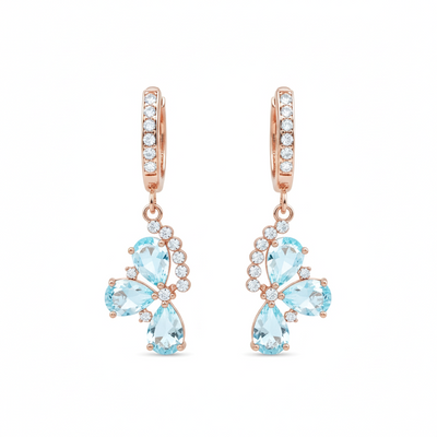 Natural Sky Blue Topaz Flower Drop Earrings