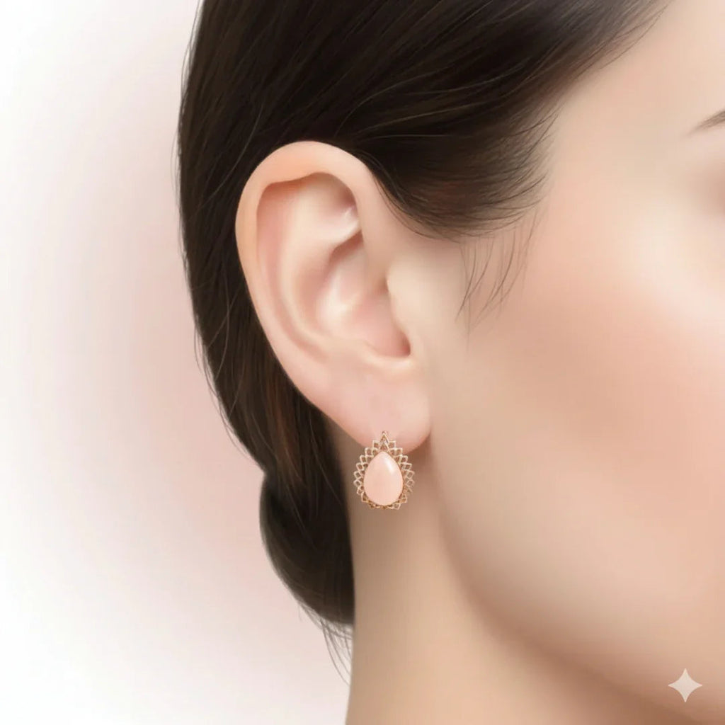 Natural Pink Opal Leverback Silver Earrings