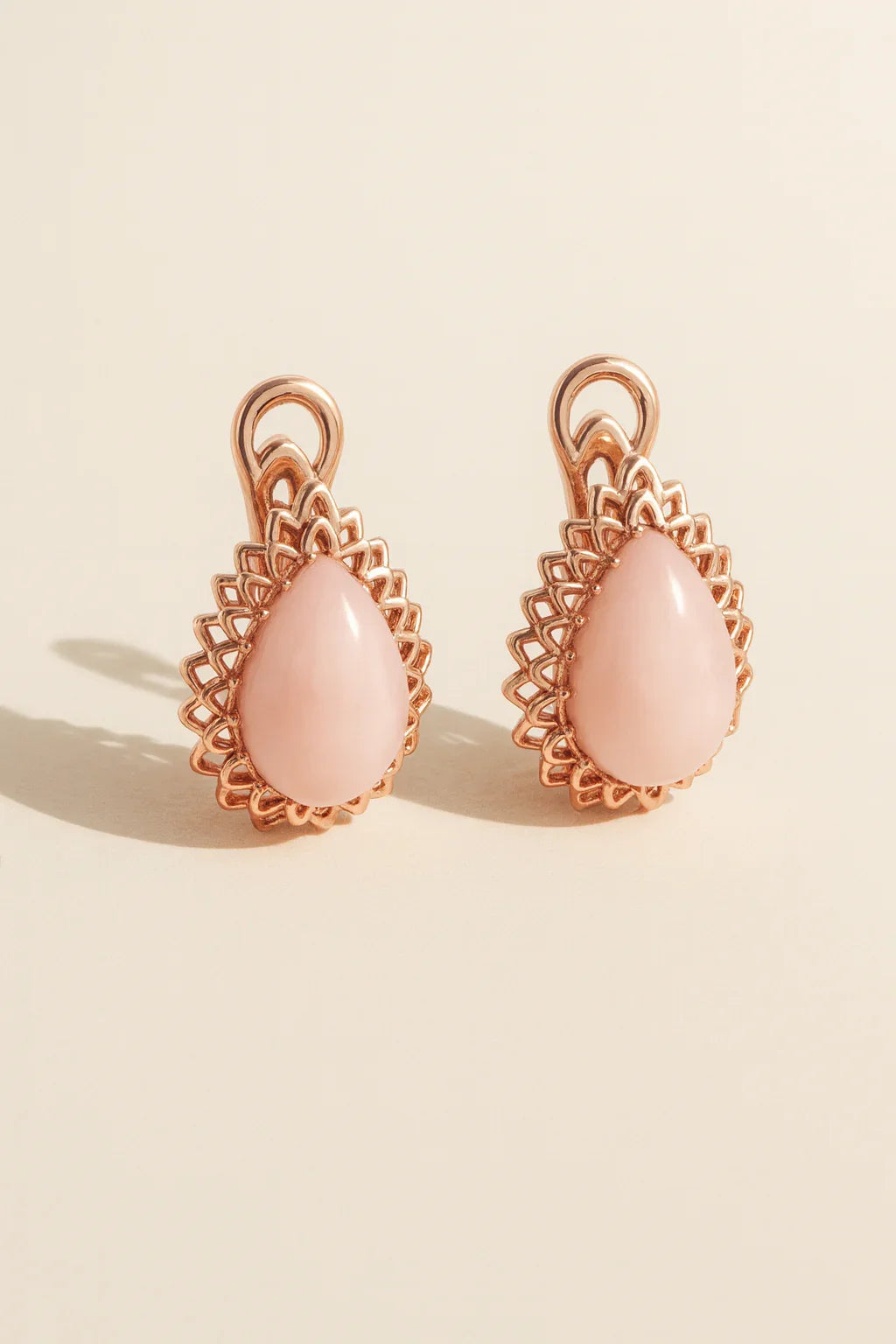 Natural Pink Opal Leverback Silver Earrings