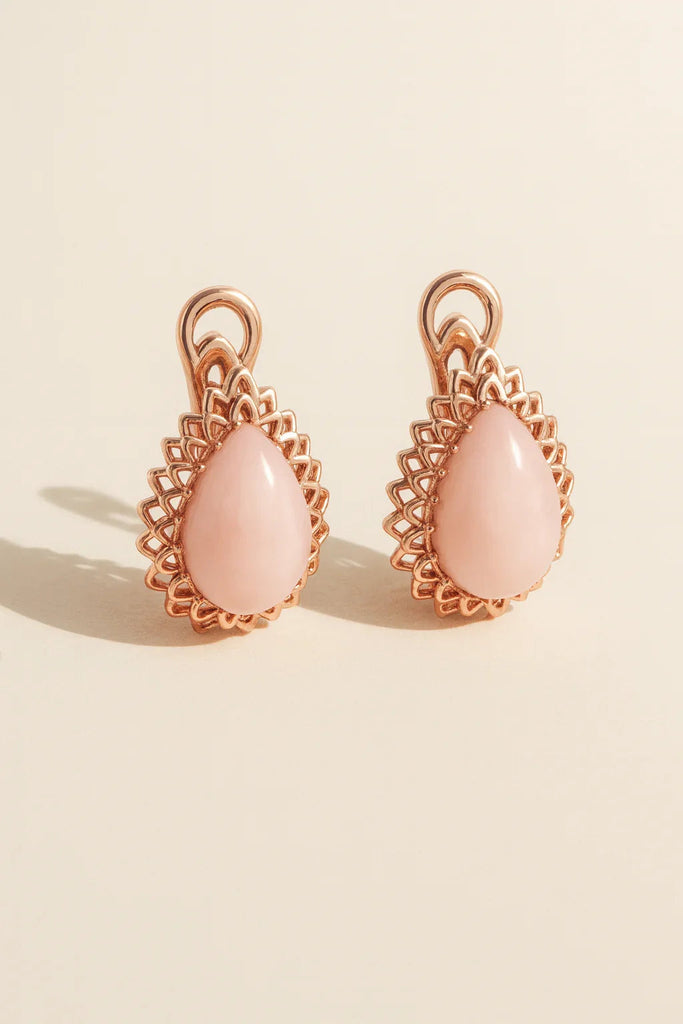 Natural Pink Opal Leverback Silver Earrings