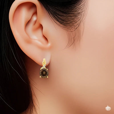 Natural Smoky Quartz Silver Leverback Earrings