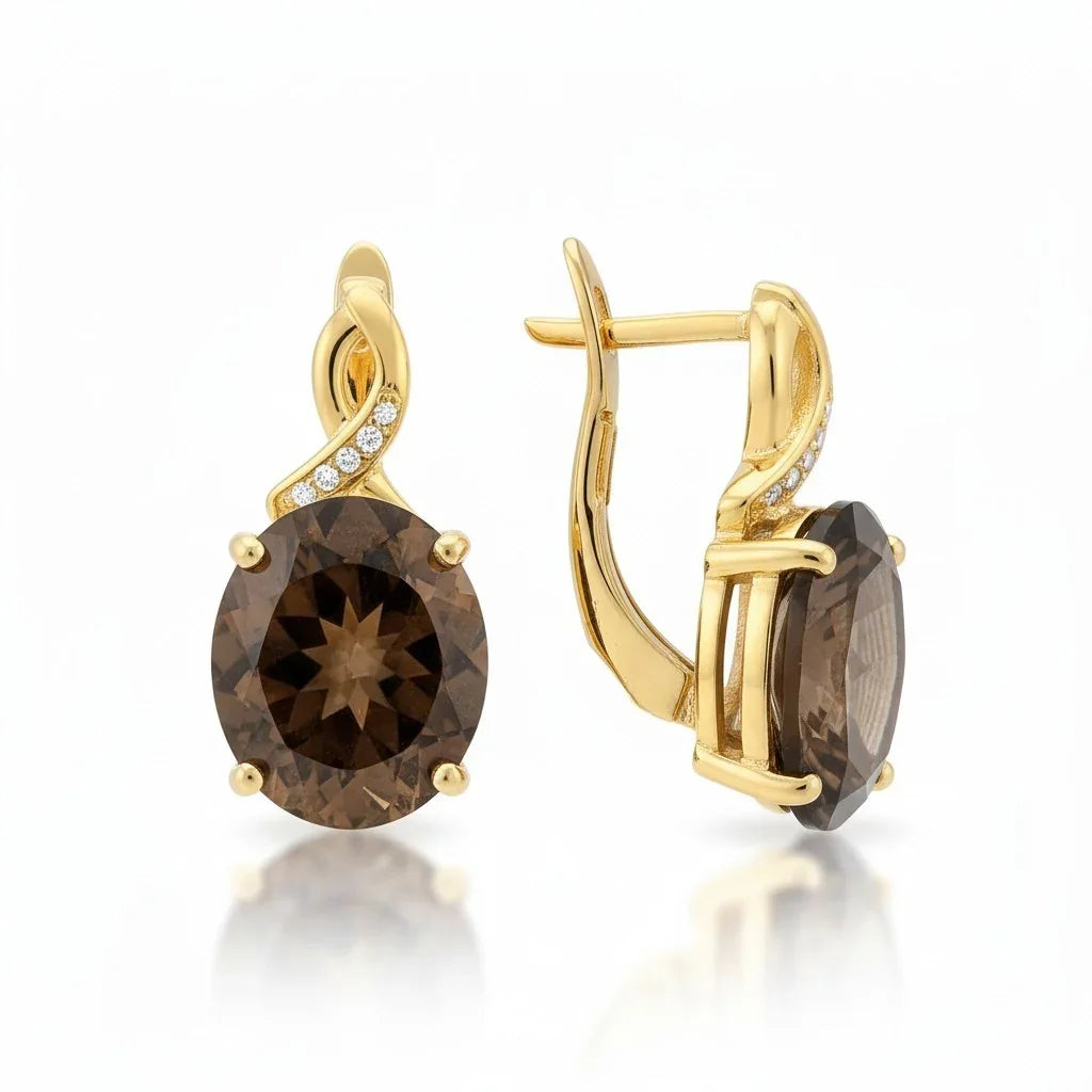 Natural Smoky Quartz Silver Leverback Earrings