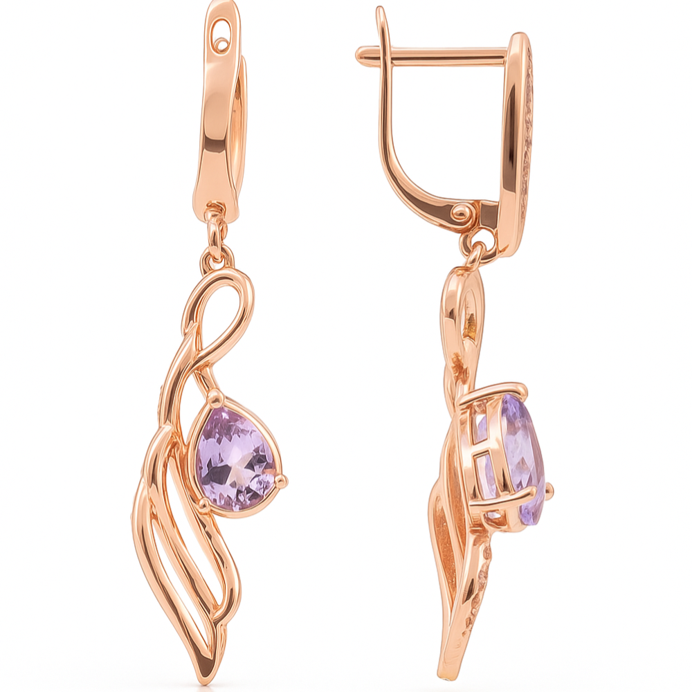 Natural Amethyst & White Topaz Sterling Silver Earrings