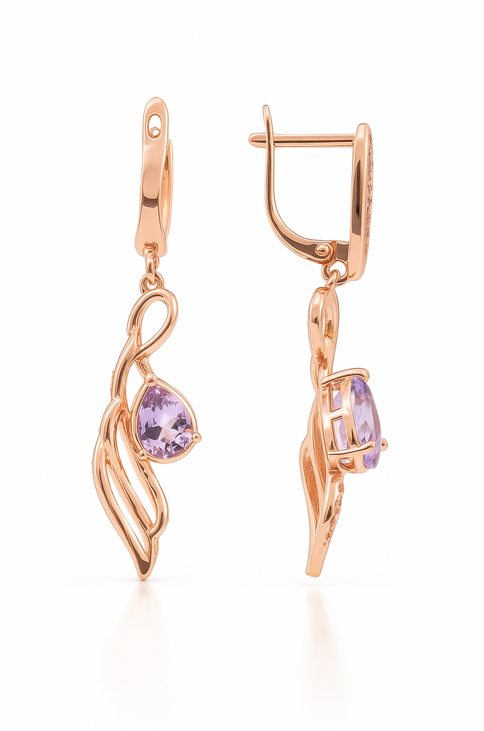 Natural Amethyst & White Topaz Sterling Silver Earrings