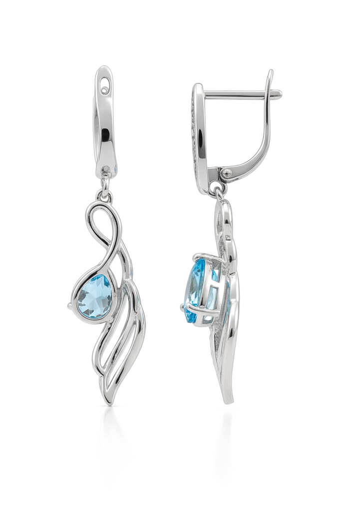 Natural Sky Blue Topaz Earrings Sterling Silver
