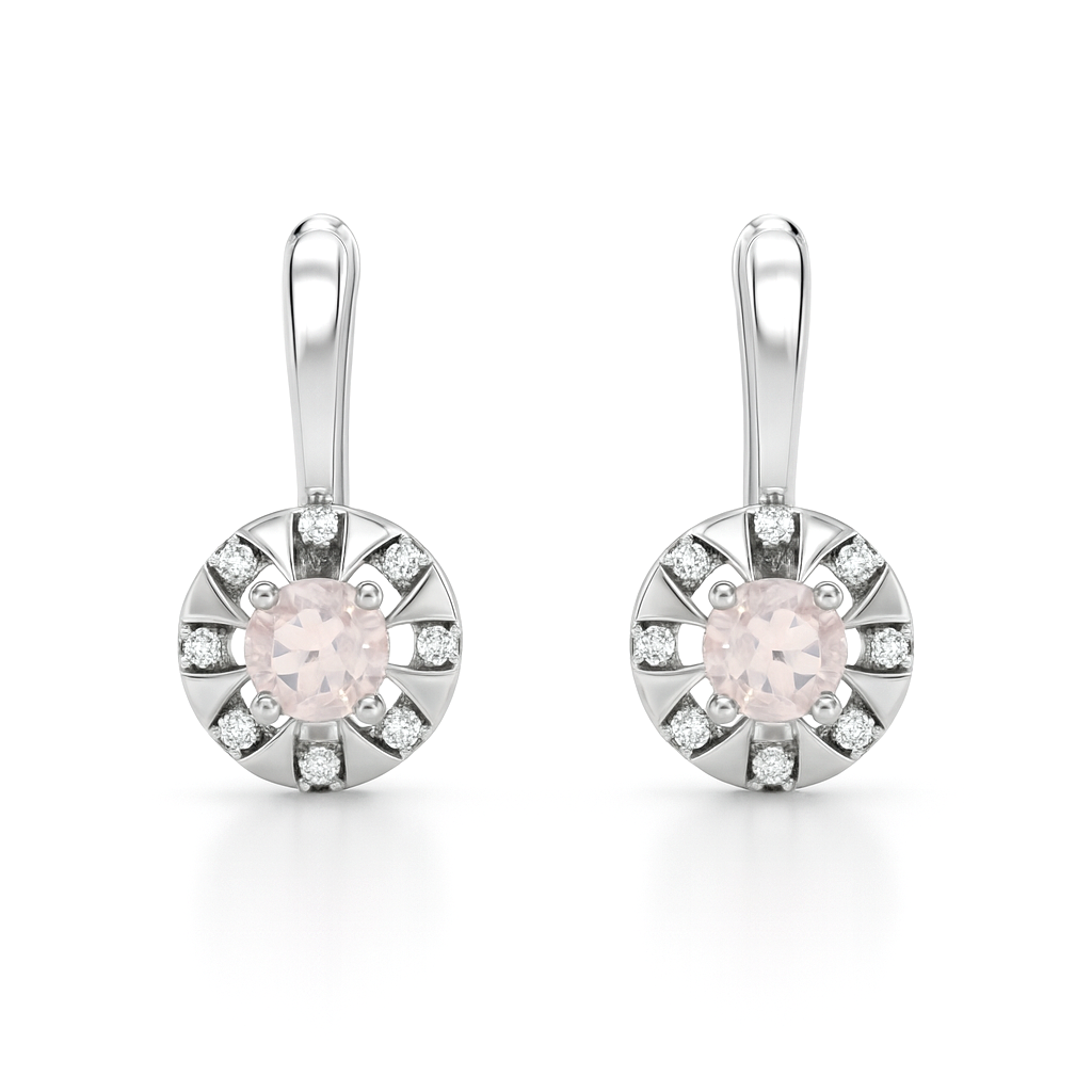 Natural Rose Quartz & White Topaz Sterling Silver Earrings