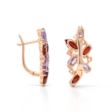 Load image into Gallery viewer, Natural Amethyst and Garnet Silver Cluster Earrings
