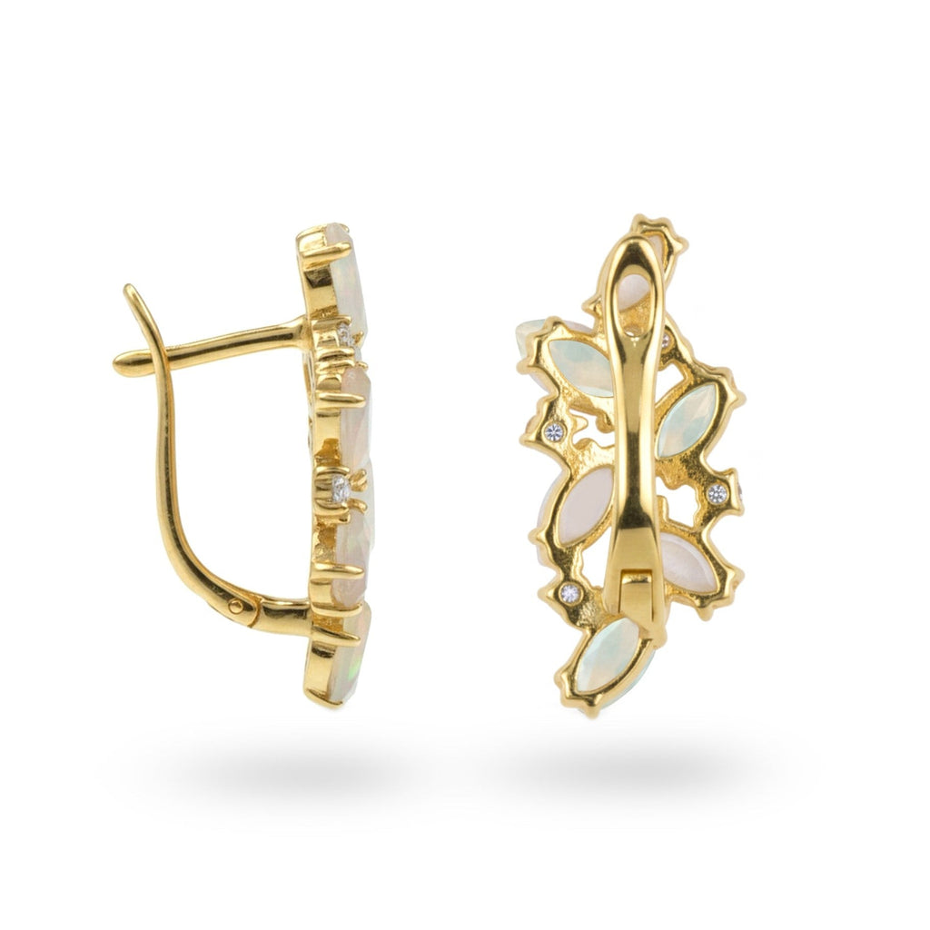 Natural Aqua Chalcedony and White Moonstone Silver Cluster Earrings