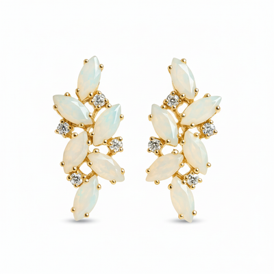 Natural Aqua Chalcedony and White Moonstone Silver Cluster Earrings