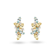 Load image into Gallery viewer, Natural Lemon Quartz and  Sky Blue Topaz Silver Cluster Earrings