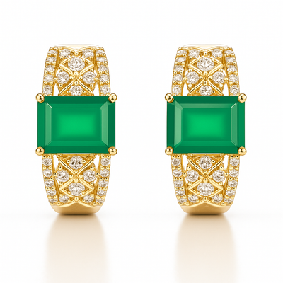 Natural Green Agate Gemstone Sterling Silver Earrings