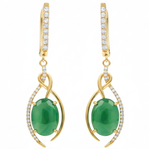 Natural Green Agate Sterling Silver Earrings