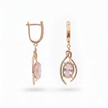 Load image into Gallery viewer, Natural Rose Quartz Rose Gold Plating Silver Drop Earrings
