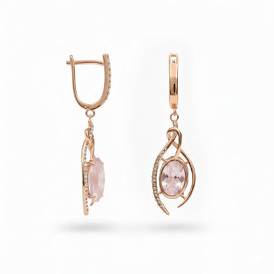 Natural Rose Quartz Rose Gold Plating Silver Drop Earrings