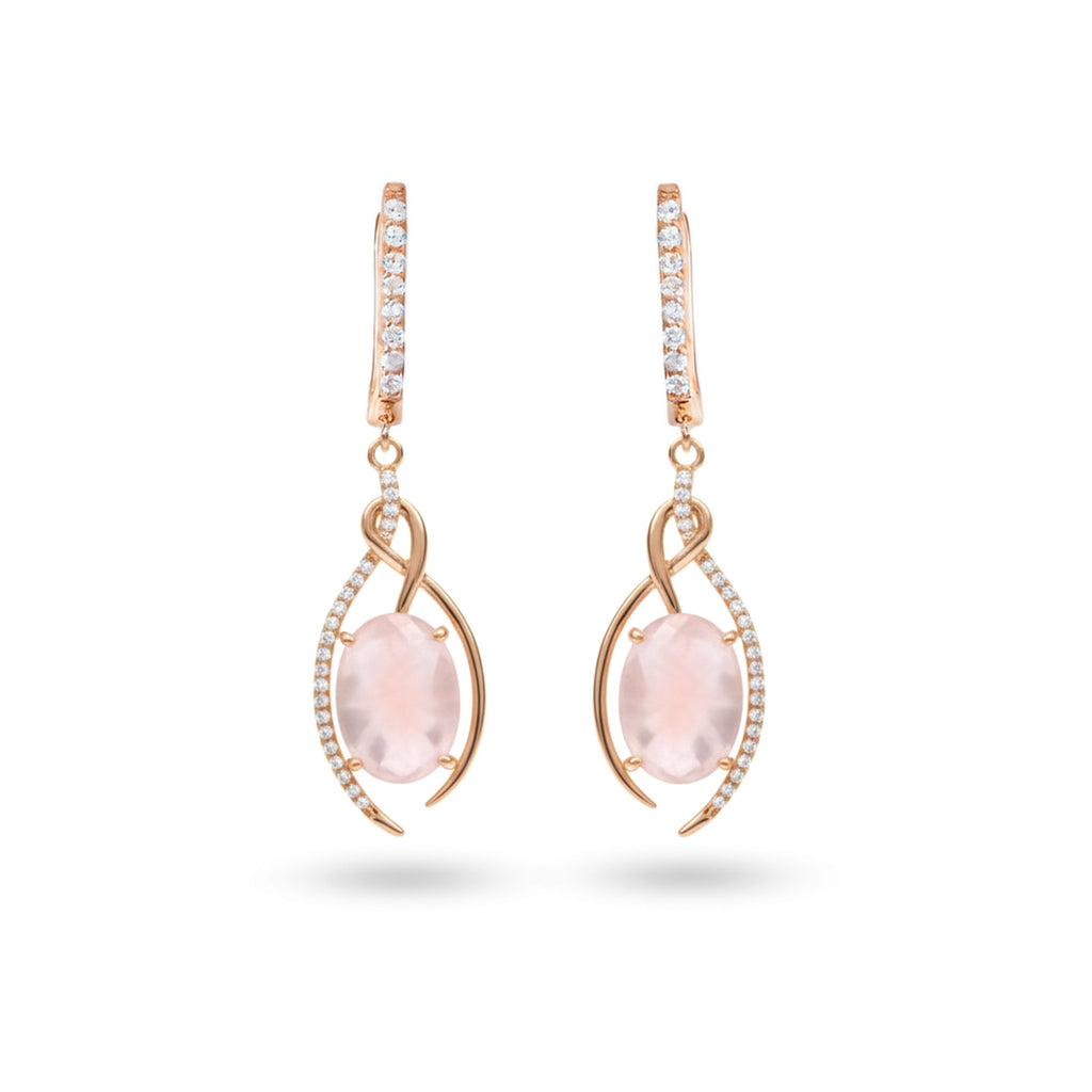 Natural Rose Quartz Rose Gold Plating Silver Drop Earrings